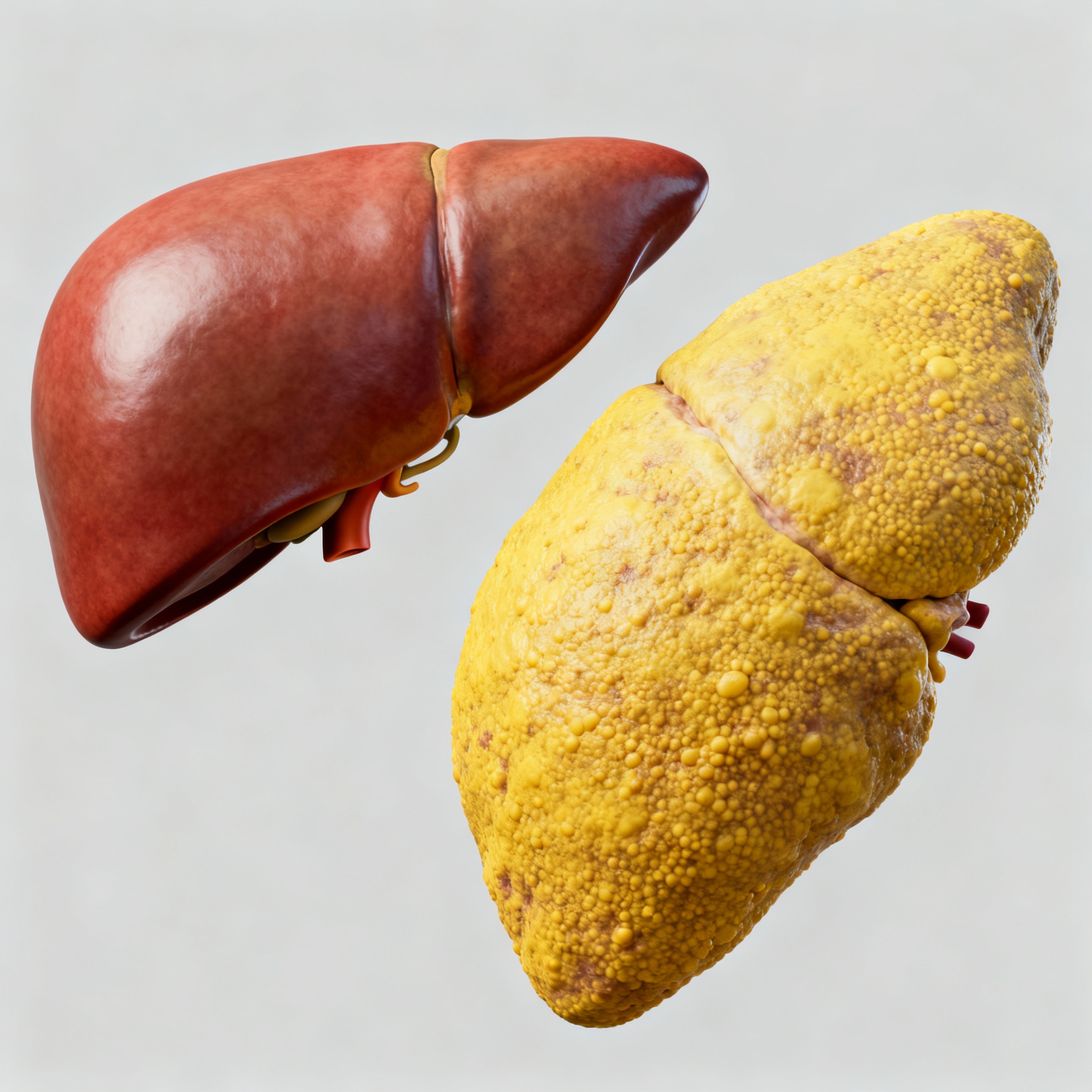 Comparație între un ficat sănătos și un ficat cu steatoză